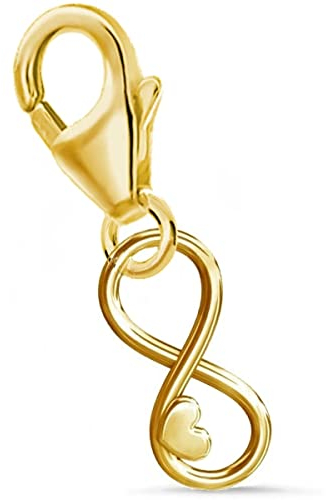 Goldene Hufeisen Herz Unendlichkeit Karabiner Charm Anhänger für Bettelarmband 925 Silber Vergoldet