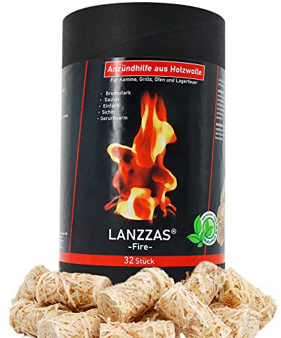 LANZZAS® 192 accenditori per camino e barbecue (lana di accensione) in lana di legno naturale e cera, dispositivo di accensione altamente indurito per una lunga durata.