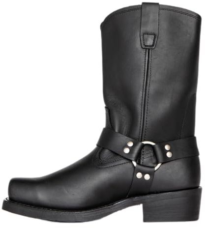 DJFOG Herren-Motorradstiefel mit quadratischer Zehenpartie, Westernstiefel zum Anziehen für Herren mit quadratischer Zehenpartie und seitlichem Reißverschluss,Schwarz,43