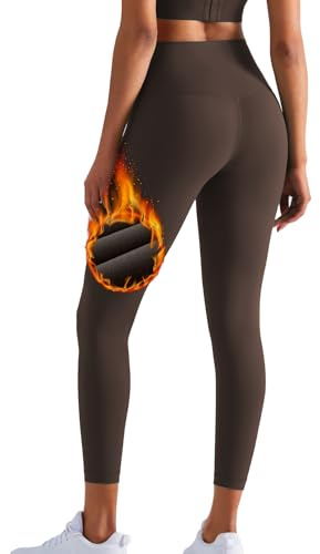 XDSP Termoleggings dam utomhus termoleggings midja fodrade leggings långa vinter varma sportleggings strumpbyxor skinka yogabyxor löparbyxor sportbyxor, BRUN, L