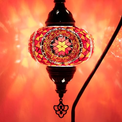 Lampe de table orientale marocaine en mosaïque turque décorative faite à la main (rouge 3050)