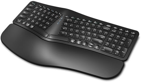 EDJO Ergonomic Wireless Keyboard Rechargeable, Bluetooth/2.4G Wireless Keyboard with Cushioned Wrist Rest, Multi-Device, Split Design, for Windows/Mac/Android/iOS