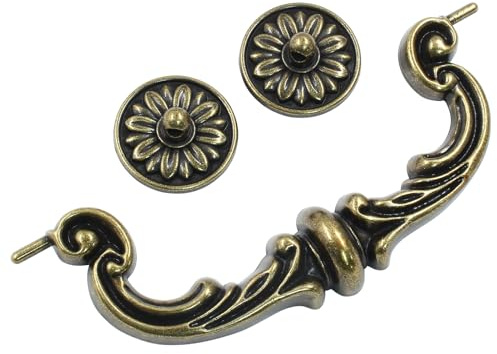 Biaungdo 4 Pcs 150mm/6 Inch Hole Center Pull Handles, Zinc Alloy Rustic Vintage Style Drop-Down Bail Swing Dresser Pull Handle Antique Drawer Handles for Kitchen, Cabinet (Yellow Bronze)