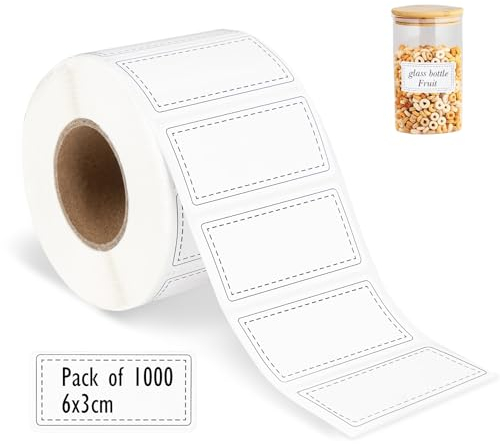 Agoer 1 Rollen 1000 Gefrieretiketten zum Beschriften, 6x3cm Etiketten Selbstklebend Blanko, Haushaltsetiketten Wasserdicht Aufkleber zum Beschriften, Klebeetiketten für Marmelade Küche Büro (Schwarz)