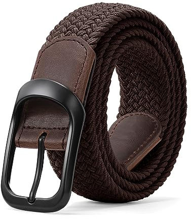 LEACOOLKEY stretchbälte för män, elastiskt flätat bälte för män, avslappnat bälte, golfbälte för jeans, D-mörk kaffefärg, (110cm)Passform Taille 80cm-91cm