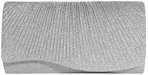 Zimoer Kvällsväskor för kvinnor, aftonväska, handväska för fest, kvinnor, glänsande kopplingsklämma med avtagbar kedja, för ceremonier, bröllop, evenemang, citat (silver), Silver