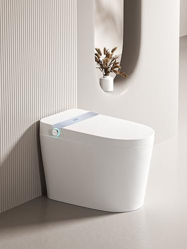 MEJE Inodoro automático inteligente con asiento de inodoro con calefacción, doble descarga integrada, drenaje de pared, lavado de pies, calefacción de asiento, mando a distancia, luz nocturna, color