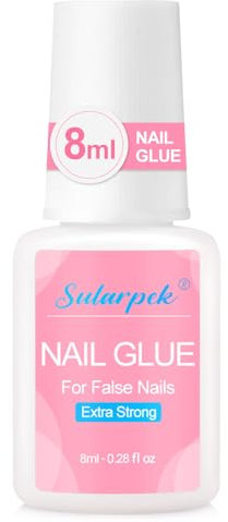 Sularpek 8ml Nagelkleber, Nagelkleber Für Kunstnägel Extra Stark, Extra Stark Tipkleber, Kleber für Press on Nageltips, Nagel Kleber Gel Nägel mit Pinsel, für Falsche Acrylnägel, Naturnägel