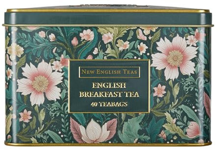 New English Teas Victorian Garden Tea Tin with 40 English Breakfast Teabags, Inspired by Embroidery & Textile Styles