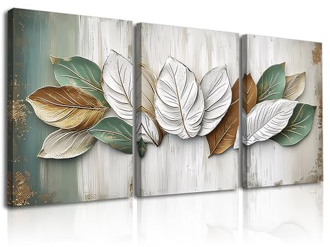 Piy Painting Cuadro Impresión De Gran Tamaño, Cuadro Moderno Hojas, Arte Mural En Lienzo, Romántica Impresión, Fácil De Colgar Para Salón Despacho Sala Reuniones, 3 Piezas 58x40cm/58X120 cm