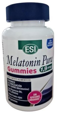 ESI Melatonina en Gominolas con Pasiflora, Melisa, Amapola y Vitaminas B – Sin Azúcar – Sabor Frambuesa – 60 Gummies – Complemento Alimenticio Masticable para Bienestar Diario y Rutina Nocturna
