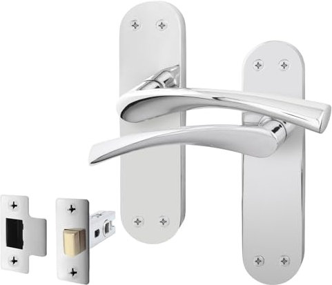 EAI Chrome Door Handle & Latch Set - 1 Pair Polished Chrome Internal Lever Handles on Backplate with Latch (64mm) - Novoli Range