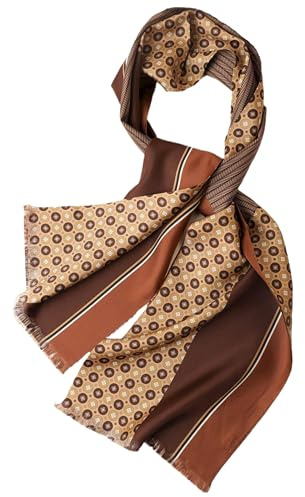 Prettystern Herrscarf elegant 2-lagers Paisley Silk Ascot Scarf, Guldbrun AB11, 2 strati, 160 cm X 26 cm