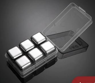 Glaçons de Whisky en Acier Inoxydable, Cubes de Glace Réutilisables, Glaçons Congelés en Métal, Set de Glacons Pierre a Whisky avec Boîte de Rangement, Pierres de Refroidissement Réutilisables (6)