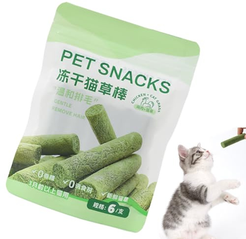 Cat Grass Sticks | Edible Snack Kitten Chew Toy | Chicken Freeze Dry Feline Grass Sticks for Adult Cats Kittens for Hairball Removal Teeth Health Appetite Boosting Teething