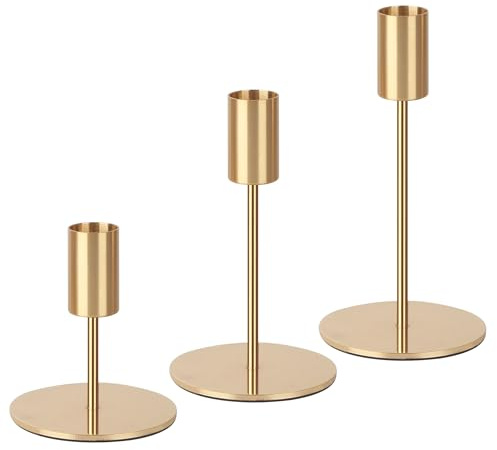 3 Pezzi Portacandele in Metallo,Portacandele da Tavolo 9/14/19CM,Adatto per Pasti di Compleanno, Anniversario, Matrimonio, Decorazione per la Casa