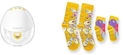 Bundle Medela Motion InBra Tire-lait électrique portable+ Medela Chaussettes maman-bébé, Édition limitée par l'artiste suisse Yael Anders, Dans le cadre de la campagne With You, Every Step of the Way
