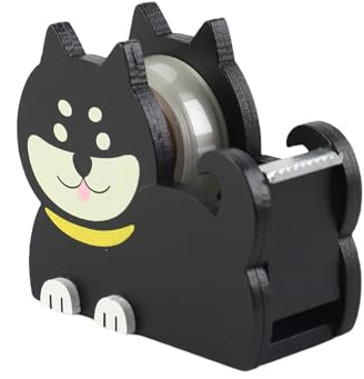 LdawyDE Dispenser Nastro Adesivo Shiba Inu, Porta Nastro Adesivo in Legno con una Larghezza di 15-20 mm, Distributori di Nastri da Scrivania, Regalo Divertente per Studenti e Colleghi, Nero