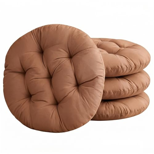 Set med 4 sittdynor runda, 40 x 40 cm bekväm sittdyna fylld sittkudde, rund golvkudde, stoldyna för inomhus, utomhus, kök,trädgård, matsal,vardagsrum,studierum, Brun