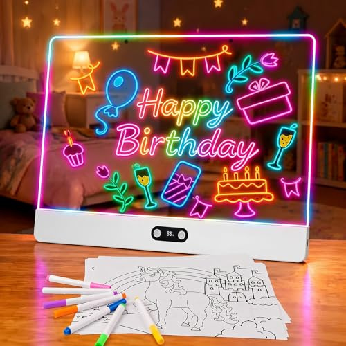 Sylvwin Tavola da disegno LED con colori, lavagna con 8 colori, 3 modalità di illuminazione, ricaricabile, in acrilico, regalo creativo, giocattolo per bambini/adolescenti, bianco