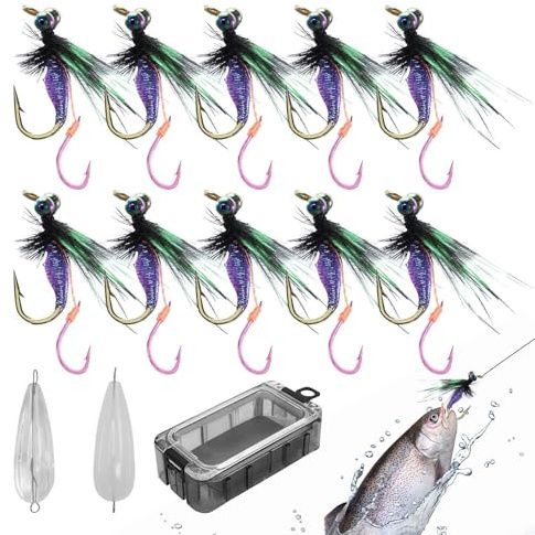 Trout Lures – 10 st dubbelkrok fiskebait set, realistisk simulering fiskekit, hållbar design, vibrant flerfärgad konstgjord | Bärbar gjutning tackle för färskvatten, pond, shore, kajak