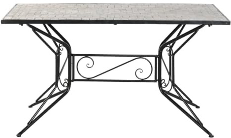 Alexandra House Living Mesa Comedor Forja Ceramica 140x70x75,5 Mosaico, Multicolor Negro