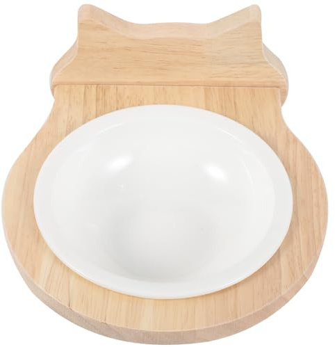 Hemobllo Set de Gamelle pour Chat et Chien en Bois et Céramique Beige, Facile à Fixer la Cage, Mangeoire Pratique pour Cage d'animaux Domestiques