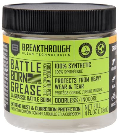 Breakthrough Clean Battle Born Gun Grease - Gun Lubricant Fortified with PTFE - Rust and Corrosion Protection for Firearms - Care and Maintenance for Rifles and Handguns - 4 Fl Oz Jar