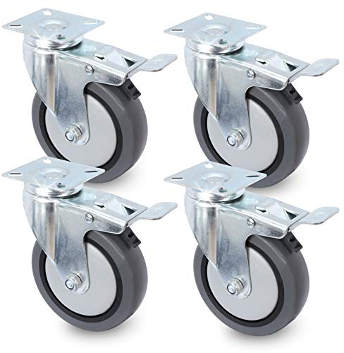 PRIOstahl Roulettes de Transport Pivotantes avec Frein, 100 mm, pour Meubles et Palettes, jusqu'à 80 kg par Roulette, en Caoutchouc, Utilisables Intérieur/Extérieur, Lot de 4