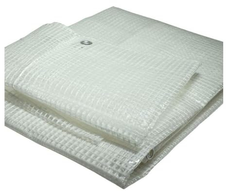 Telo Telone Multiuso Occhiellato Bianco Trasparente Retinato Con Occhielli 140 gr/mq per Esterno Resistente UV Impermeabile per Rimessaggi Tende Balconi Coperture (4x4 mt)