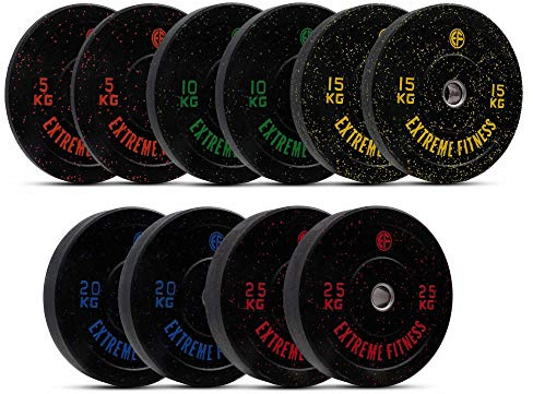 EXTREME FITNESS Olympic Weight Bumpler Plates Set - 2 Inch Weight Plates Set from 5kg to 25kg - Hi Temp Solid Rubber Gym Plates for Home and Commercial Gym Use - 5kg, 10kg, 15kg and 20kg Pairs