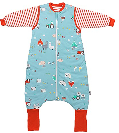 schlummersack Winter Schlafsack mit Füßen Bio Baumwolle 110 cm 3.5 Tog Bauernhof | Kinder Schlafsack mit Beinen und verlängerten Bündchen für Körpergröße 110-120cm | Winter Füßen