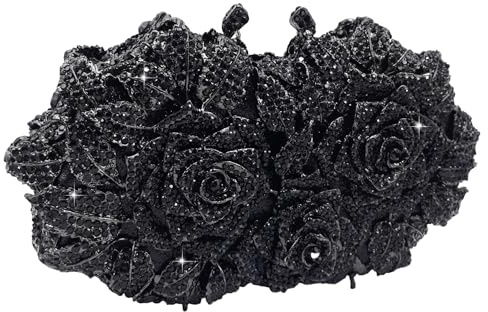 Boutique De FGG Sålande Blommiga Kvällsväskor För Kvinnor Formella Fest Väskor Med Rhenstenar Bröllop Kristall Kuvertväska, Liten, Svart, S