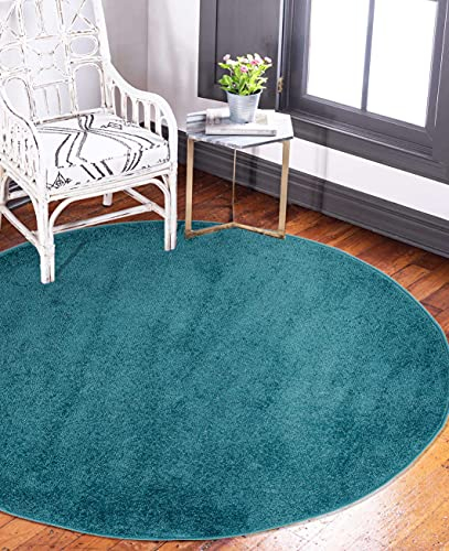 Carpeto Rugs Teppich Rund Modern Einfarbig Muster - Flauschige Flachflor Teppiche für Wohnzimmer, Schlafzimmer, Kinderzimmer - Kurzflor in Versch. Größen Pastell - Türkis Blau 120 x 120 cm