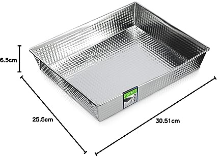 KADAX Rektangulär bakform, bakplåt i 3 storlekar, med höga plåtkanter för kakor, rostbröd, ostkaka och brownies, lättskött lådform med bra värmefördelning (30,5 x 25,5 cm, silver)
