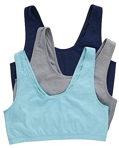 Hanes Pack, Cotton Scoopneck Bralette, Low-Impact Sports Bra, 3-Pack Sujetador, Opaco, Azul Marino/Hormigón Heather/Ultra Blue, 3XL 3 para Mujer