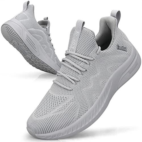 Feethit Sneakers Uomo Scarpe Running Corsa Ginnastica Camminata Casual Jogging Trekking Tennis Outdoor Fitness Sportive Palestra Scarpe da Lavoro Comode Leggere Traspiranti Grigio Chiaro 44 EU