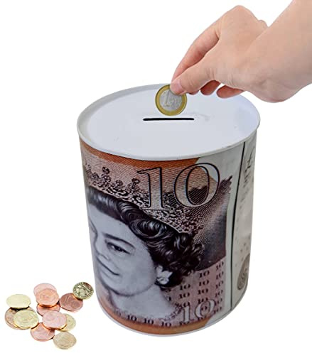 Best House Money Box - Piggy Bank, Cash Coin Box Tin, Tinplate, Savings Tin for Kids Adult Boys Girls as Gift to Save Birthday Money, Holiday and Christmas Fund - 10 x 15 cm (Small)