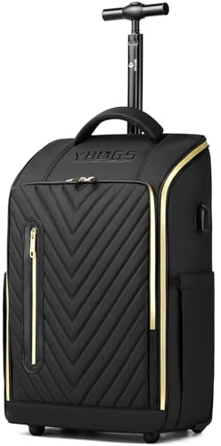 GOTECH Rullande ryggsäck, vattentät ryggsäck med hjul för affärer med laptopfack, passar 15,6/18 tums bärbar dator, guld svart, RFID-skydd