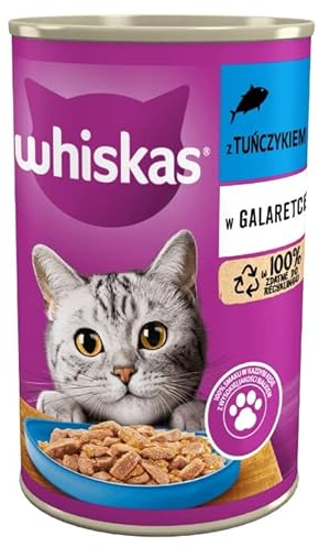 Whiskas Katzenfutter Nassfutter Adult 1+ mit Thunfisch in Gelee, 12 Dosen (12 x 400g)