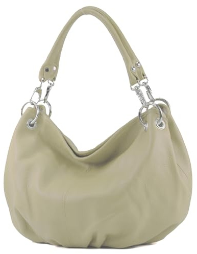 modamoda de IT40 Damen Leder/Nappaleder Schultertasche Hobo Bag handmade in Italy, Farbe:Creme Leder