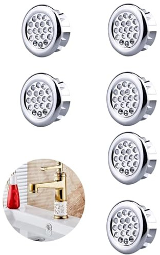 Anillo de Rebose del Fregadero,6 PCS Anillo Hueco Orificio Tapa Redonda Cubierta de Desbordamiento Tapa de drenaje Hogar Estándar Insertar en el orificio Tapas para Baño Lavabo de la cocina Lavabo