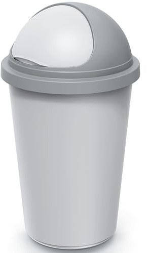 Keden® Mülleimer Küche 50L mit Schiebedeckel 100% Recycelter Kunststoff Abfalleimer Büro Papierkorb Biomüll Gelber Sack Silber Grau