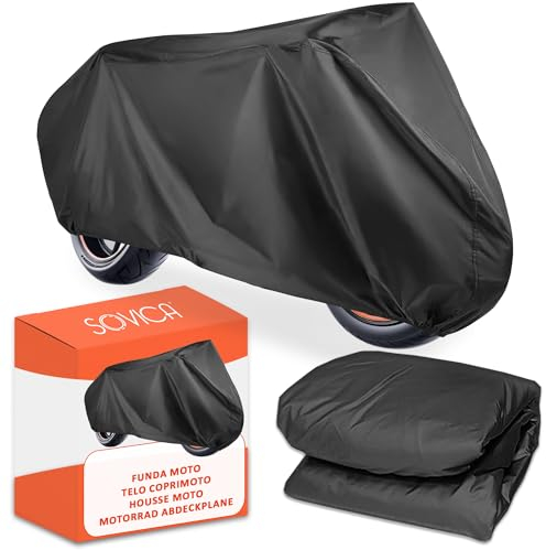Funda Moto Impermeable Grande 240 x 140 cms Material PEVA Protege Lluvia Polvo Sol Funda para Moto Exterior Impermeable Negra