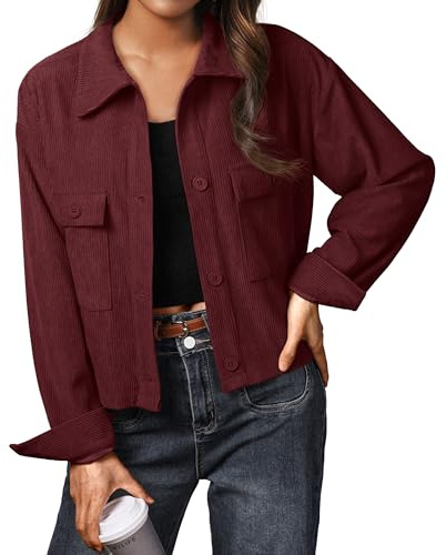 IWOLLENCE Jacket Women Ladies Casual Jackets Women’s Corduroy Shirt Jacket UK Lapel Button-Down Long Sleeves with Pockets