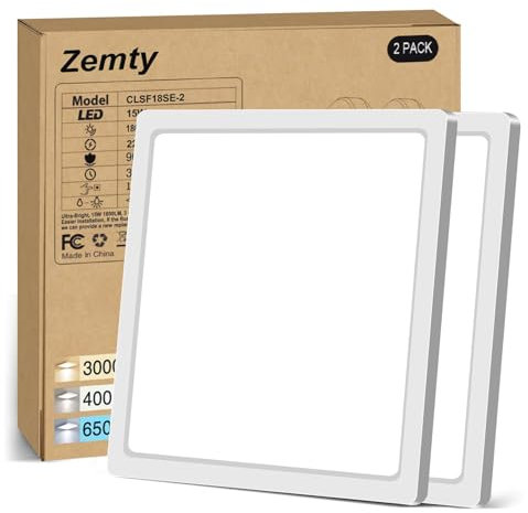 zemty Lampe mit Bewegungsmelder Innen, 18cm 15W Deckenlampe mit Bewegungsmelder, 3000K/4000K/6500K Deckenleuchte mit Bewegungsmelders, 1500LM Deckenlampe für Flur Treppe Abstellraum Keller 2Pack