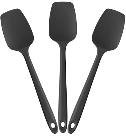 Doosu 3 Stück Silikon Löffel Spatel, 315 ℃ hitzebeständiger flexibler Teigschaber lebensmittelecht nahtloser Kochlöffel Antihaft Küchenutensilien zum Mischen Rühren Schaben Servieren (Schwarz)