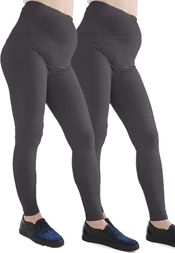 GW CLASSY OUTFIT 2 Pack Women's Maternity Leggings Ladies Soft Belly Support Over Bump High Waisted Stretchy Pregnancy Pants Yoga Pants (24-26, 2X Charcoal)