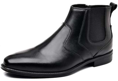 Holy dove Mens Black Chelsea Dress Boots with Side Zipper & Slip-On Ankle Design, Genuine Leather Casual Boots for Men, Size 10.5