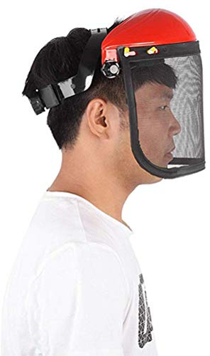 Masyrt Casco de seguridad para motosierras forestales, sombrero de seguridad con red facial completa, visera para cepillar la madera, rojo, #083
